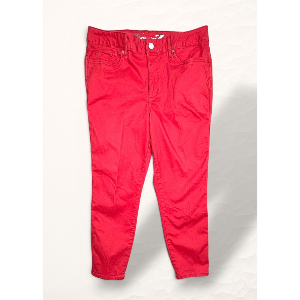 Seven7 High Rise Skinny Crop Pants Women Size 16 Red Casual Stretch Denim
